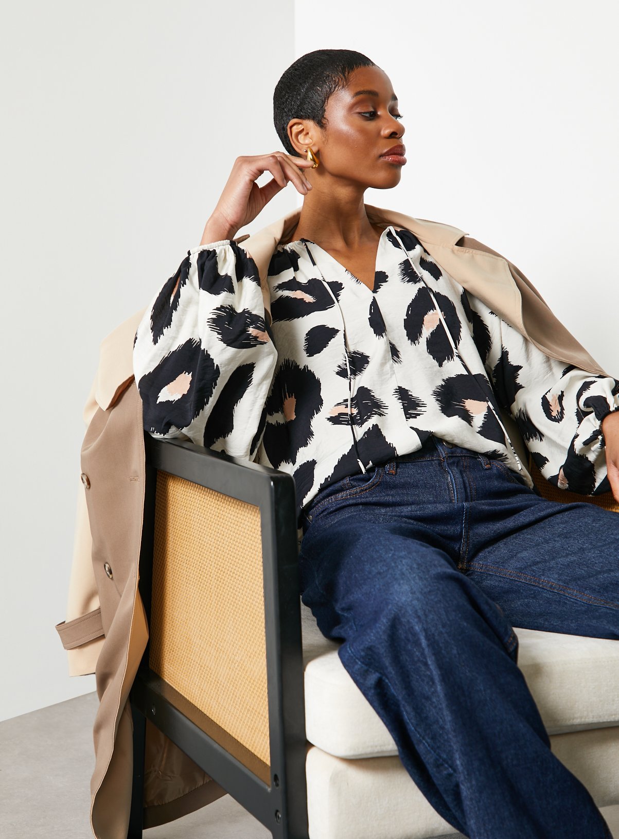 For All the Love Printed Tie Neck Volume Blouse 22 - Image 4 thumbnail